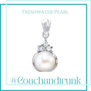 NWT Edwardian Cultured Freshwater Pearl and White Crystal 925 Silver w/16" Chain